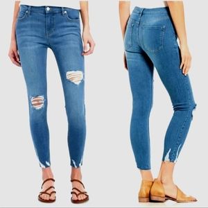 Free People High Rise Distressed Raw Hem Jeans